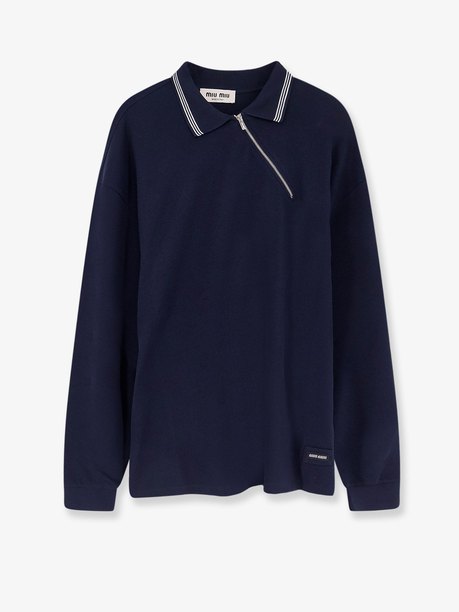 Cotton polo shirt with asymmetric metal zip detail