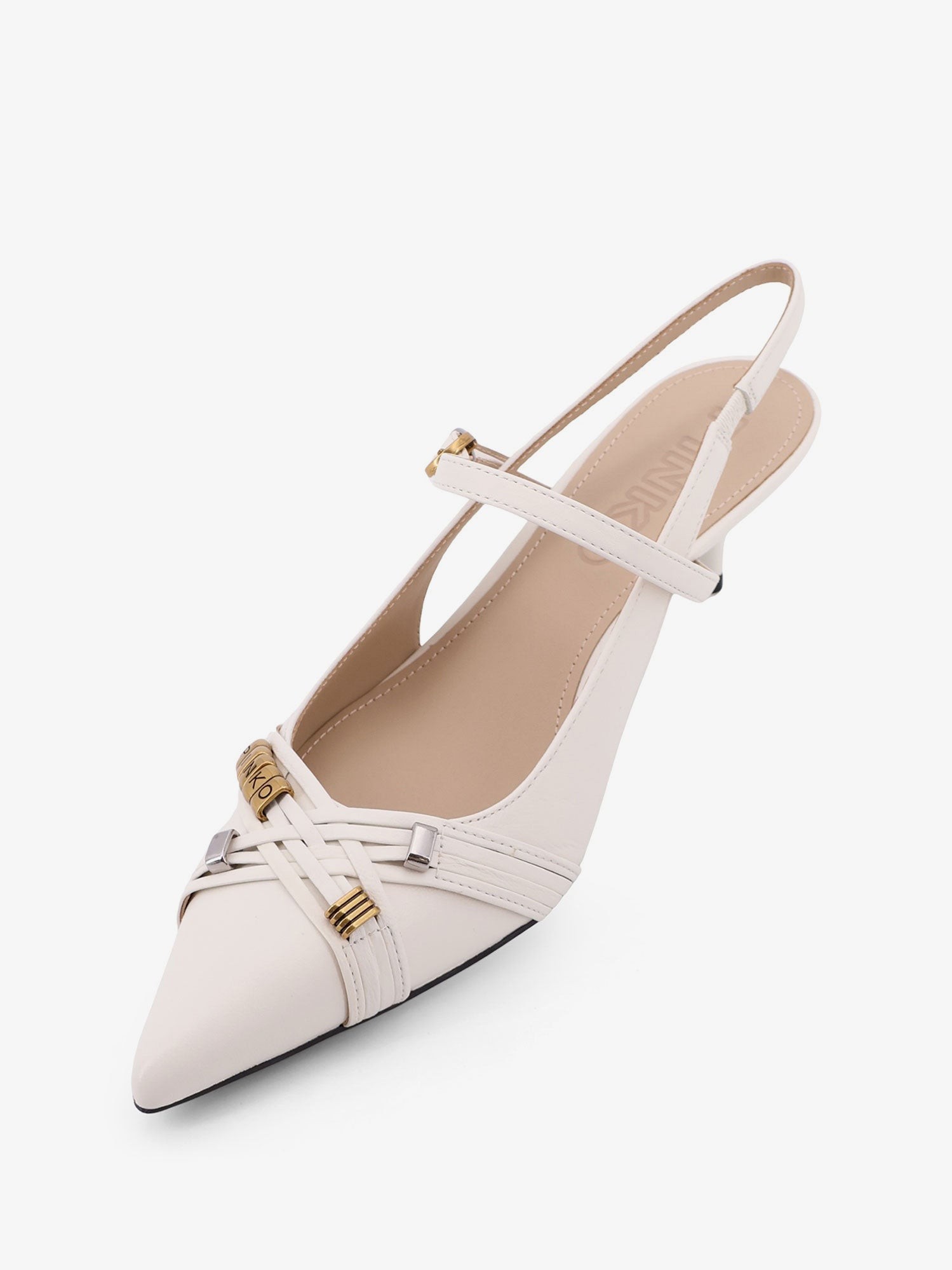 Gloria 18 leather pump with metal lettering detail - Image 4
