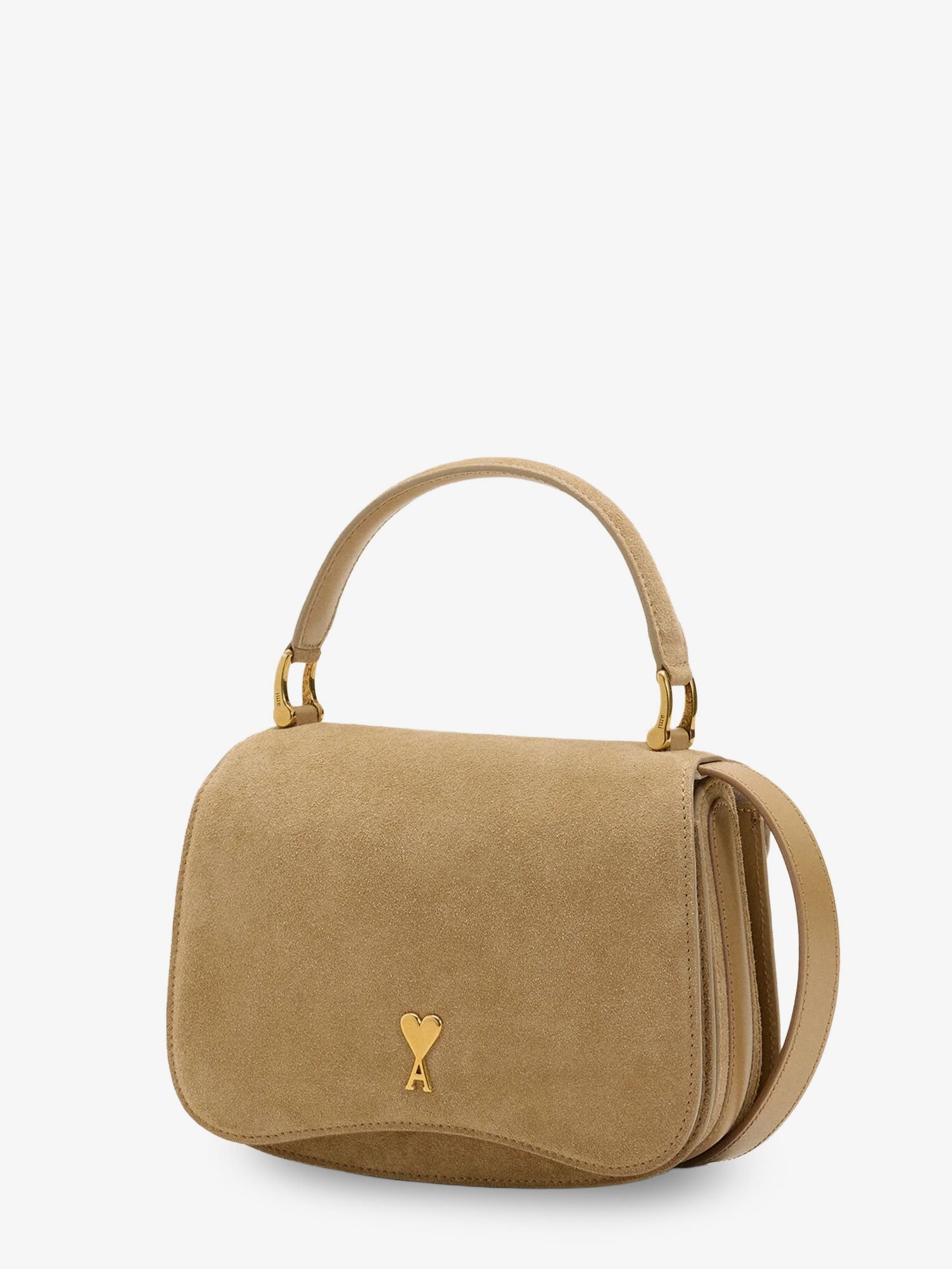 Suede crossbody bag with metal logo on the front - Image 3