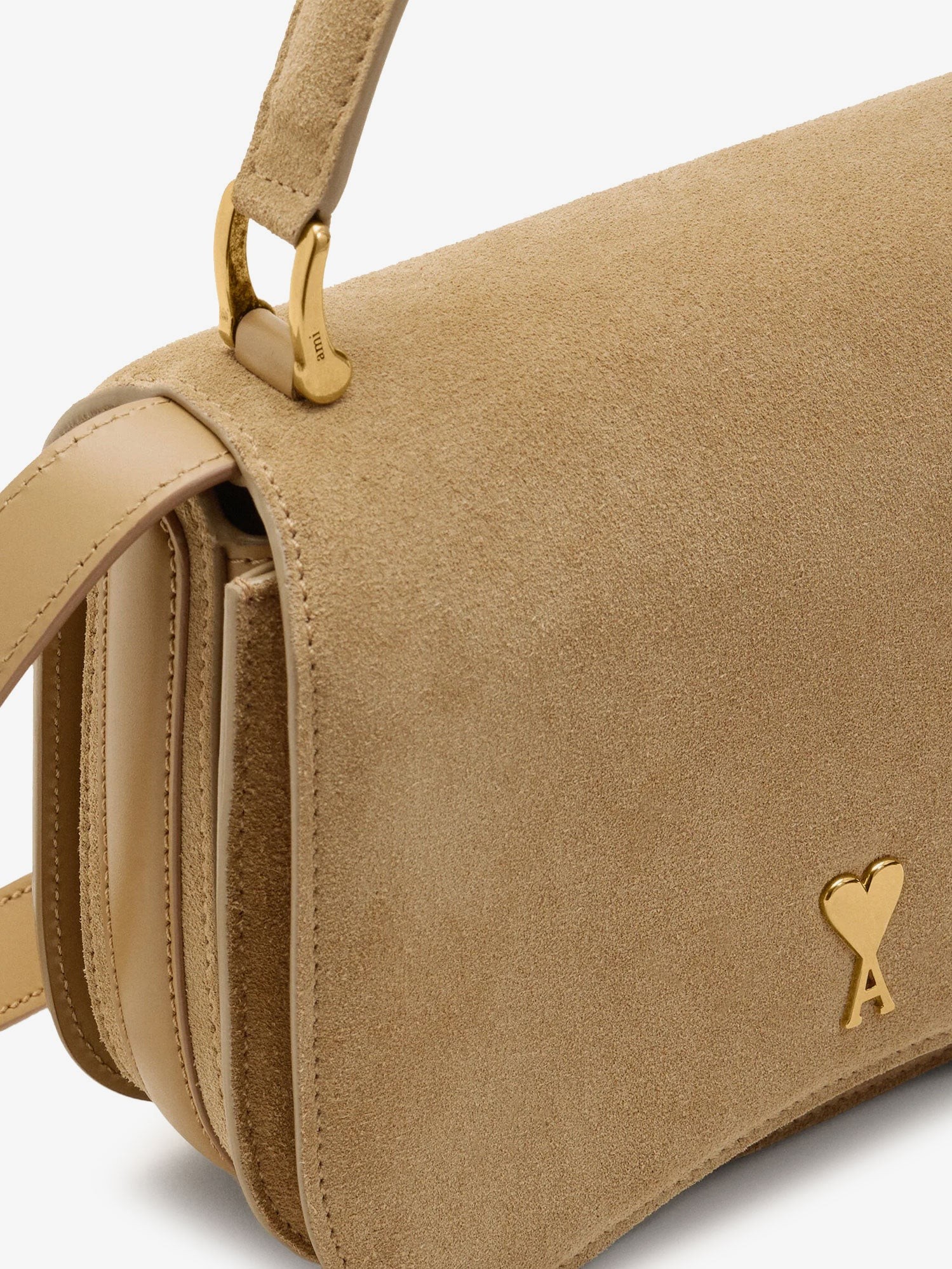 Suede crossbody bag with metal logo on the front - Image 4