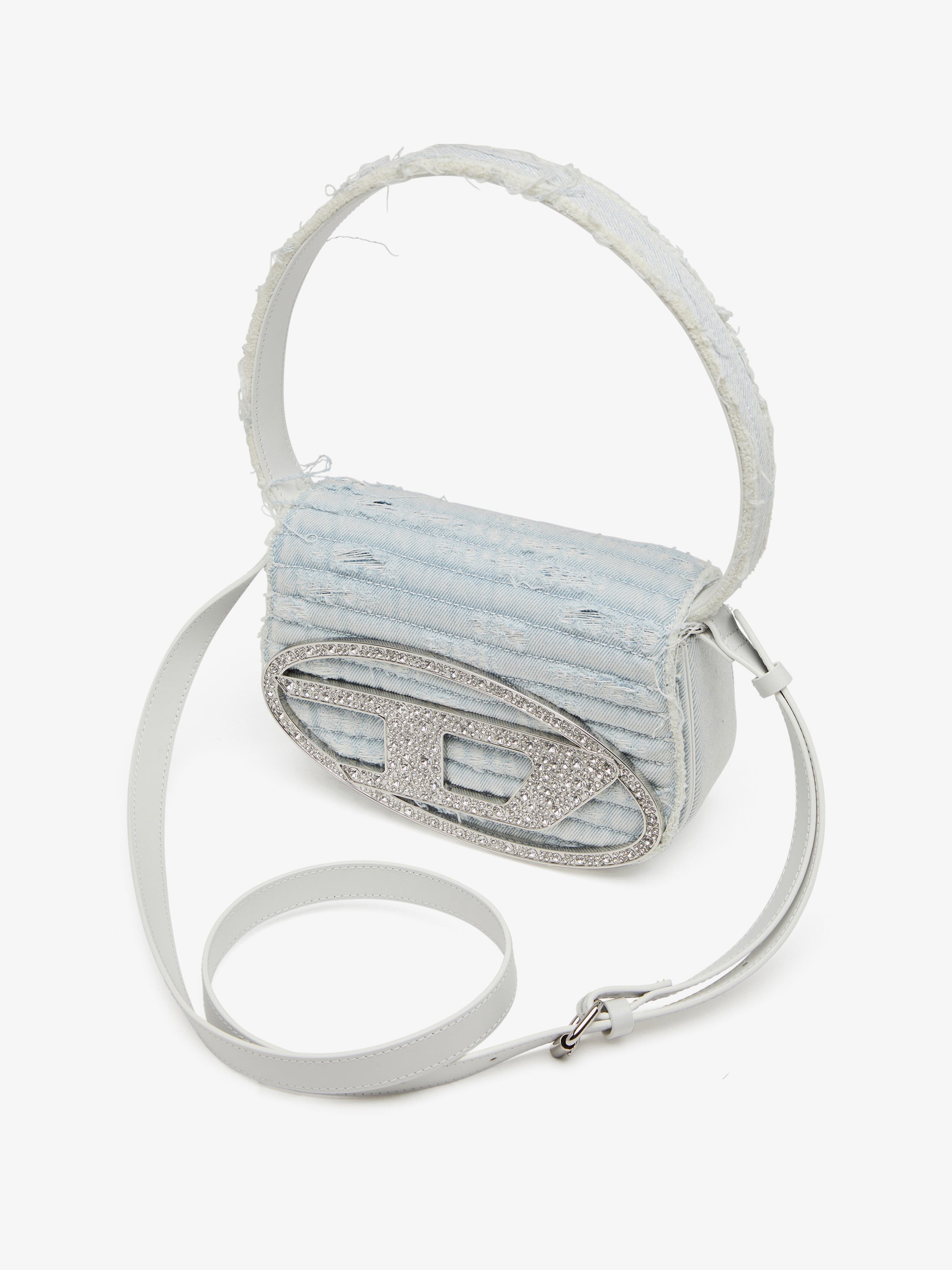 1DR denim shoulder bag with rhinestone D logo - Image 5