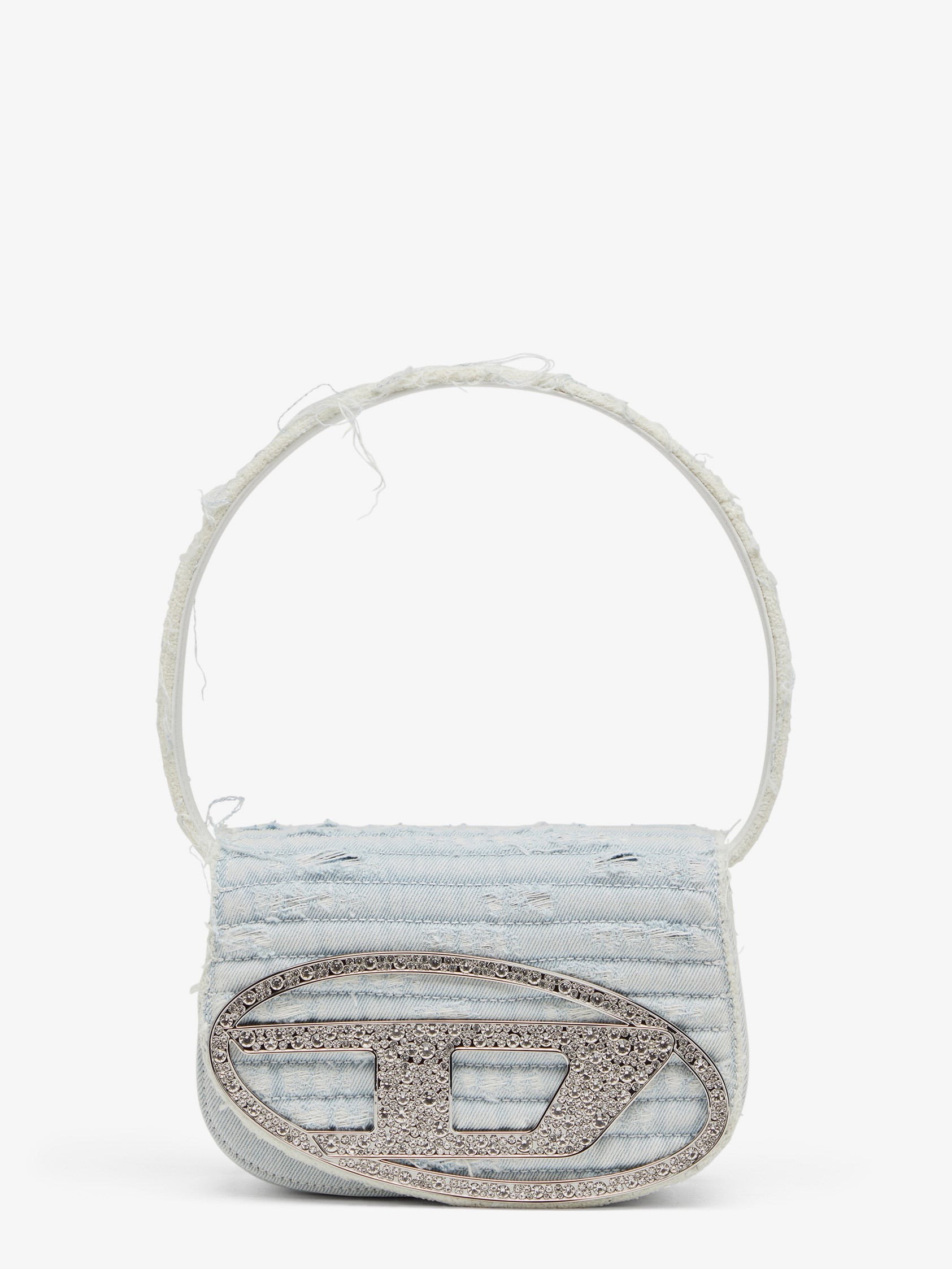 1DR denim shoulder bag with rhinestone D logo