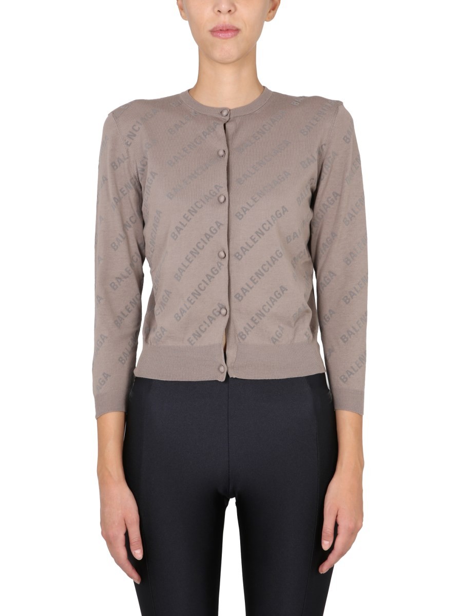 Balenciaga ALLOVER LOGO CROPPED CARDIGAN