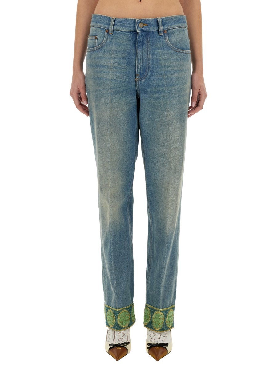 DENIM PANTS WITH JACQUARD EDGES