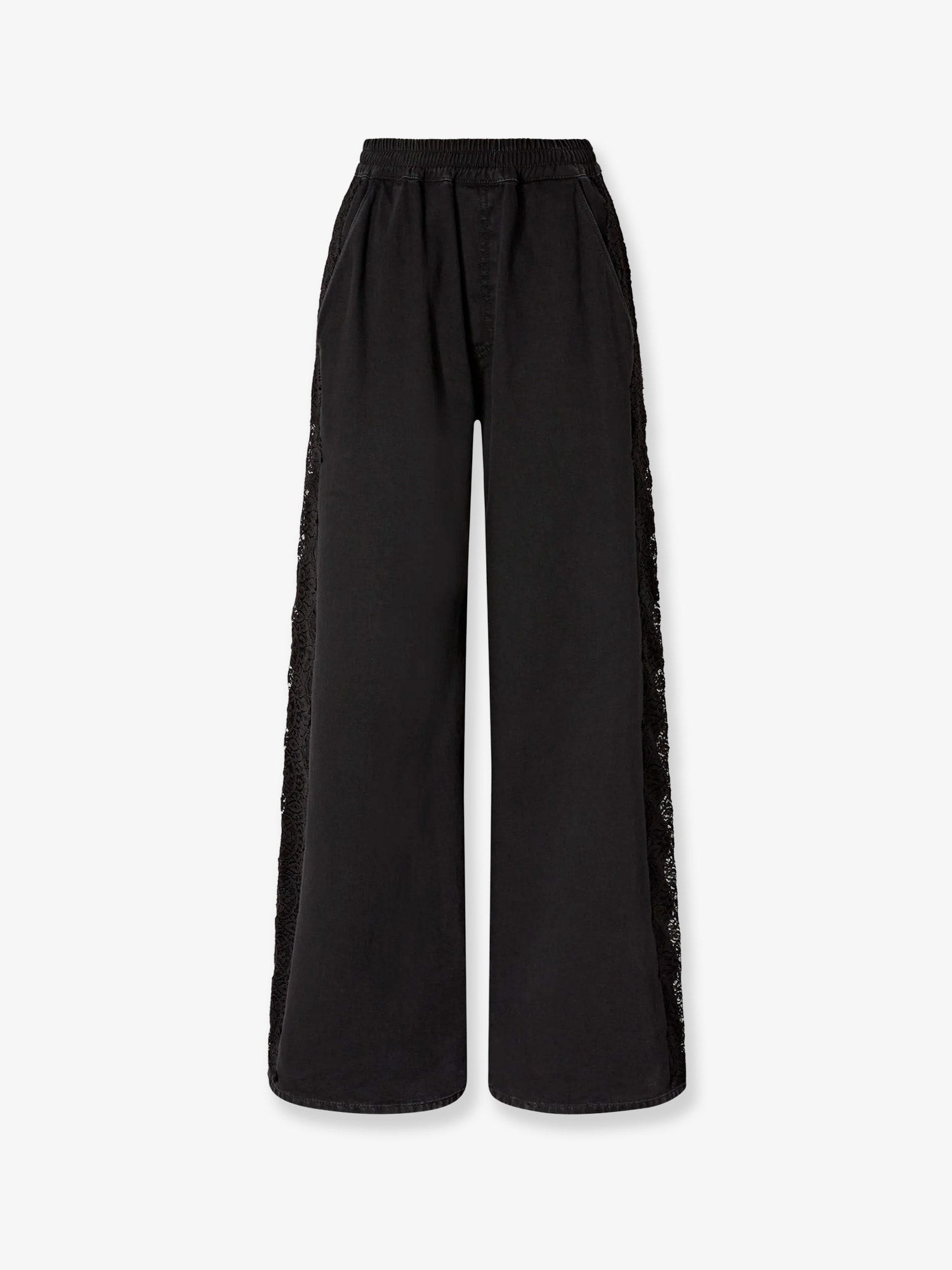 Denim trousers with lace detail on the side