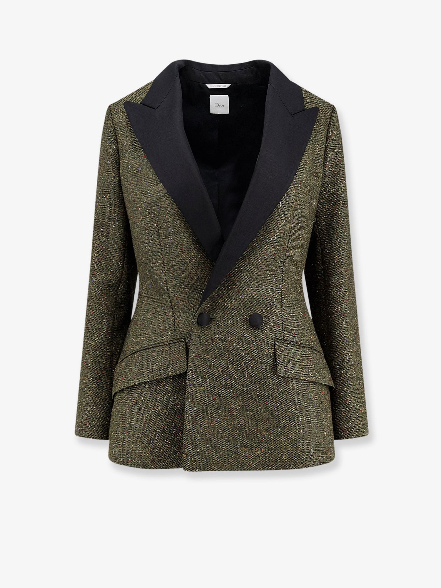 Fitted silk and virgin wool blend tweed blazer