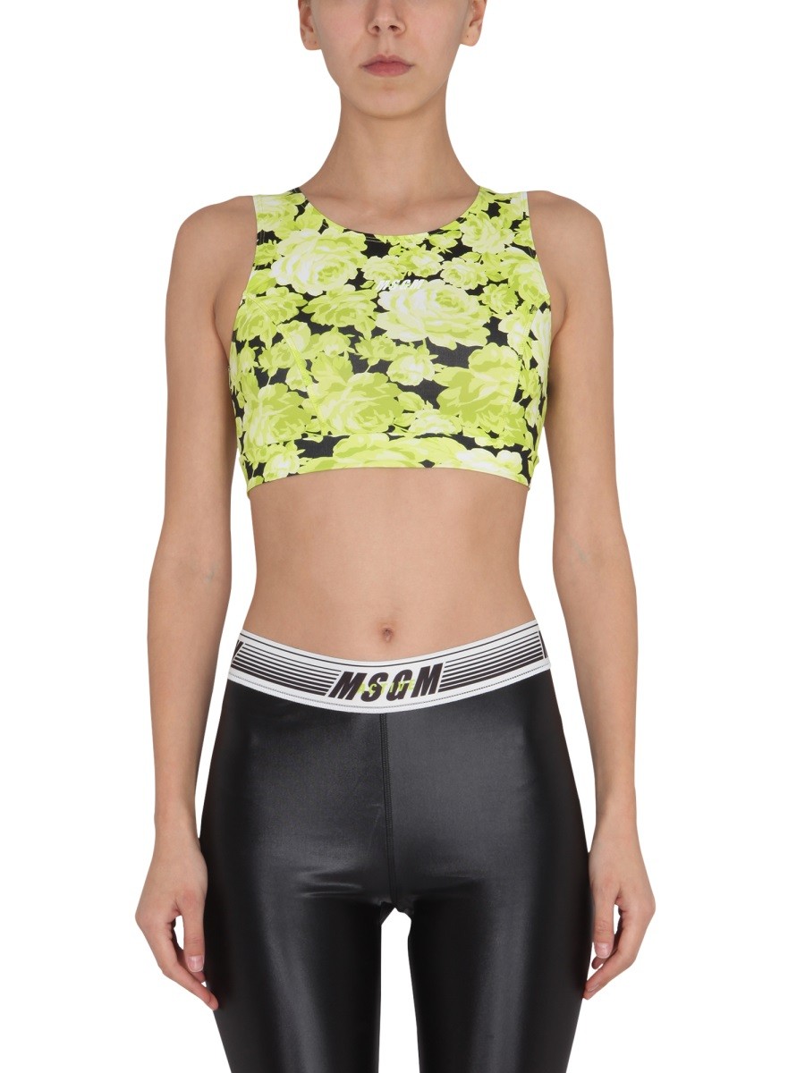 msgm FLORAL PRINT CROPPED TOP