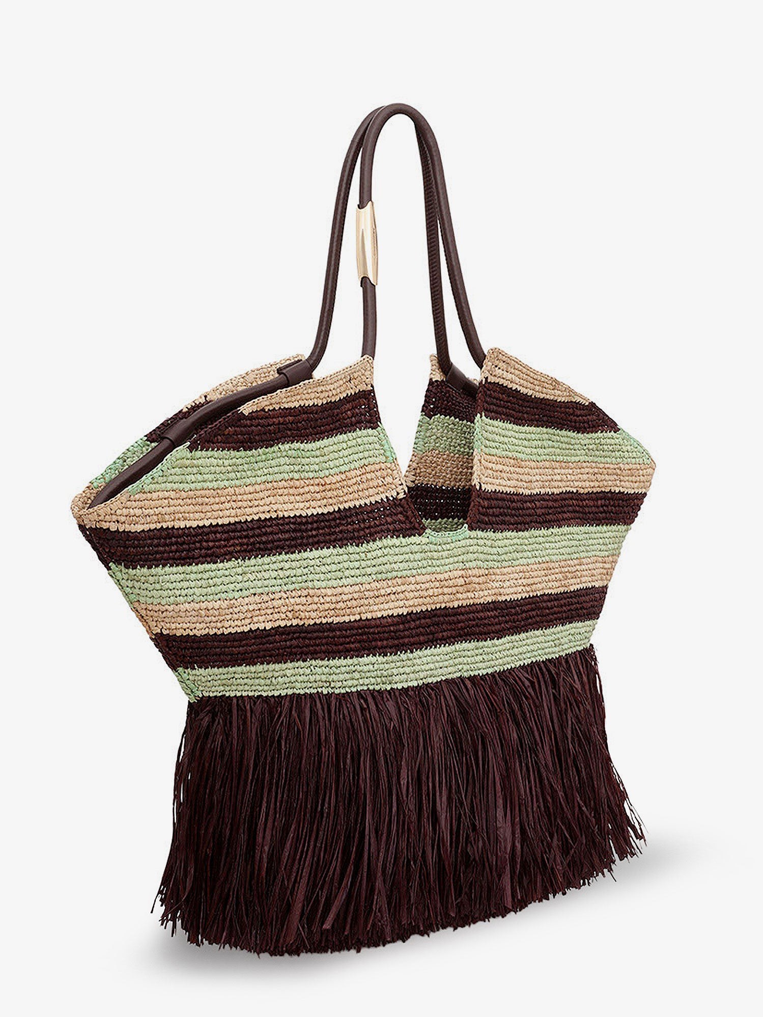 Golden Time rafia shoulder bag with fringe - Image 3