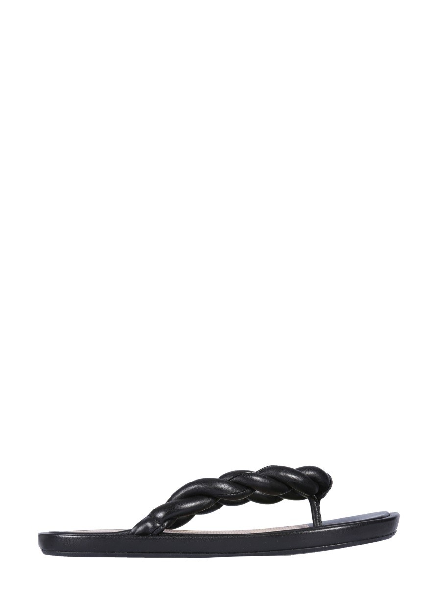RED (V) LEATHER SLIDE SANDALS