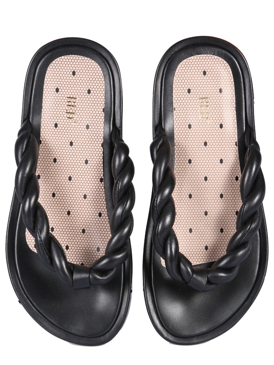 RED (V) - LEATHER SLIDE SANDALS - Image 2