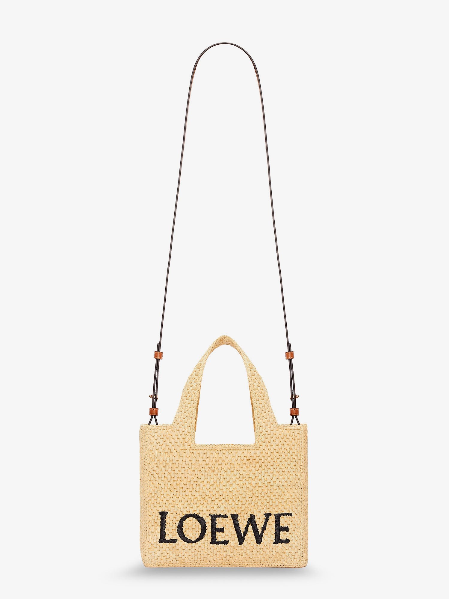 Paula's Ibiza -Small Loewe Font raffia handbag with embroidered logo on the front - Image 3